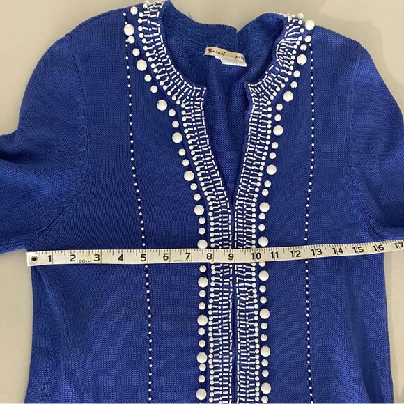 Anthropologie Nanette Lepore Blue Beaded Open Cardigan Sweater Duster Medium - Picture 13 of 14
